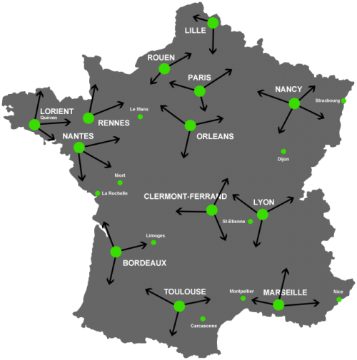 Carte du rseau d'intervention MMF Services en France